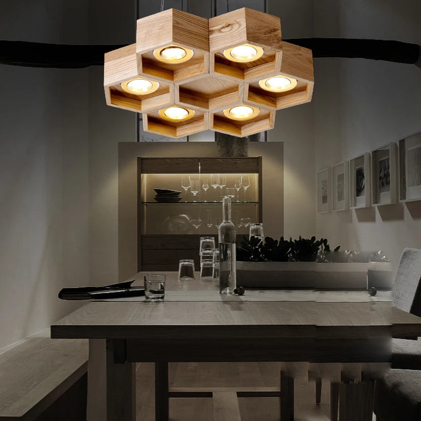 suspension en bois acrylique design nid dabeille pour intérieur - vue 2 sur 11