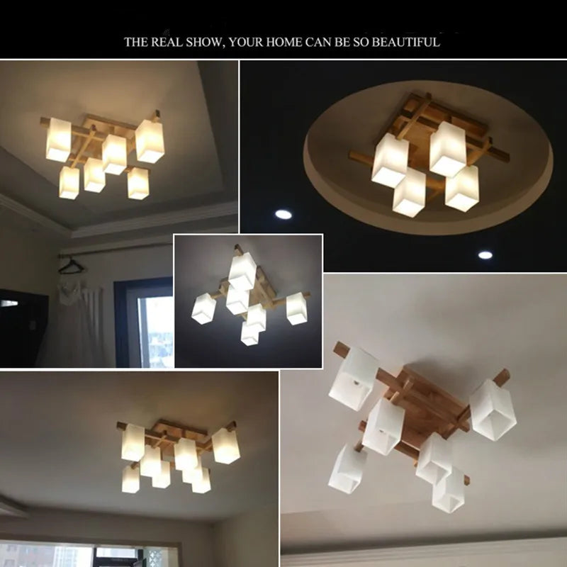 plafonnier minimaliste nordique led en bois style japonais