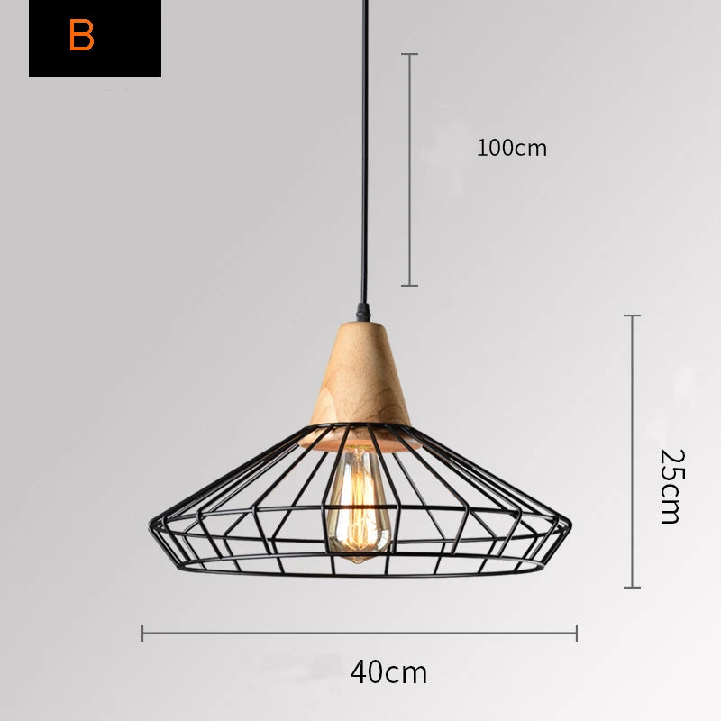 suspension rétro en bois et cage en fer pour bar café - vue 8 sur 8
