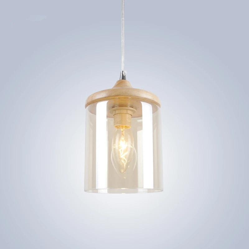 gzmj abat-jour simple en verre bois luminaire suspendu