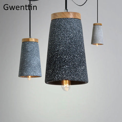 suspension en ciment vintage et bois moderne à LED - vue 2 sur 9