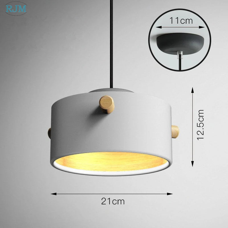 lampe suspendue nordique créative macarons led bois - vue 12 sur 18