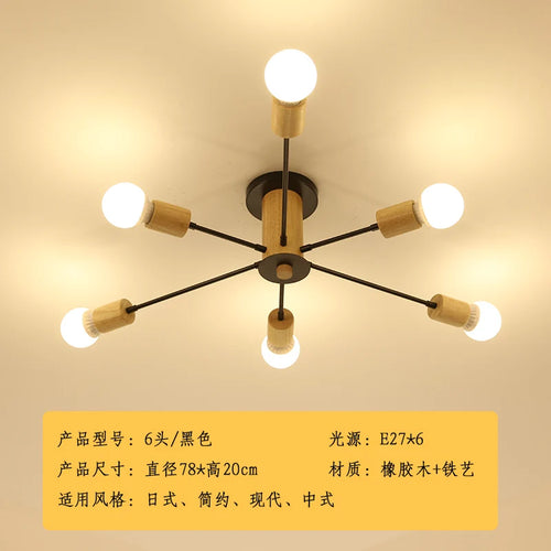 plafonnier moderne en bois massif lampe à led design créatif nordique - vue 13 sur 12