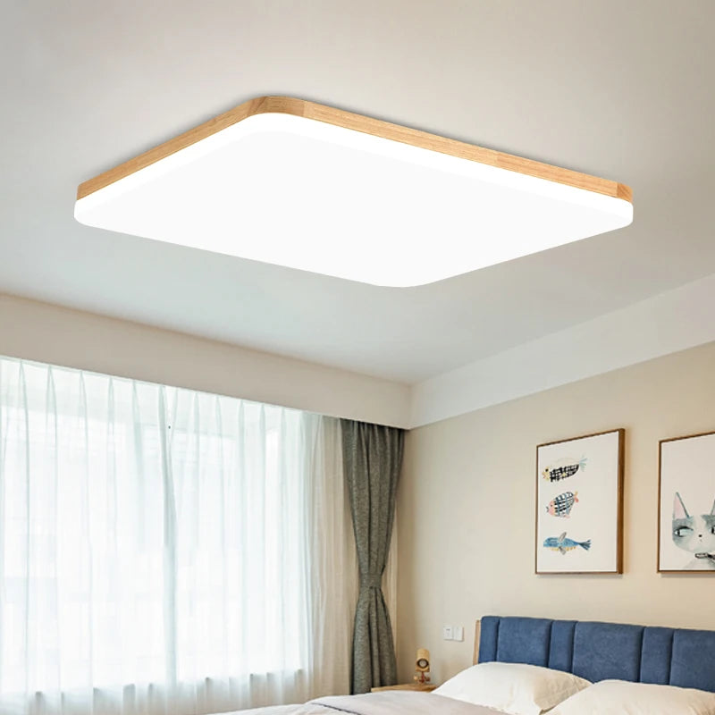 plafonnier led ultra-mince moderne en bois rond et carré