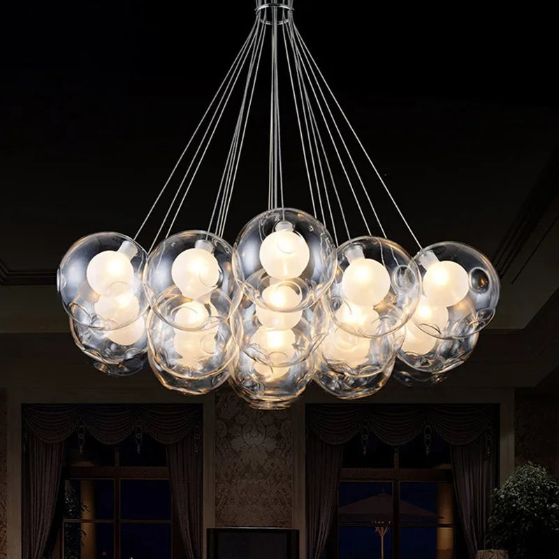 gzmj moderne boule de verre suspension lumières multiples têtes suspension lampe - vue 4 sur 13