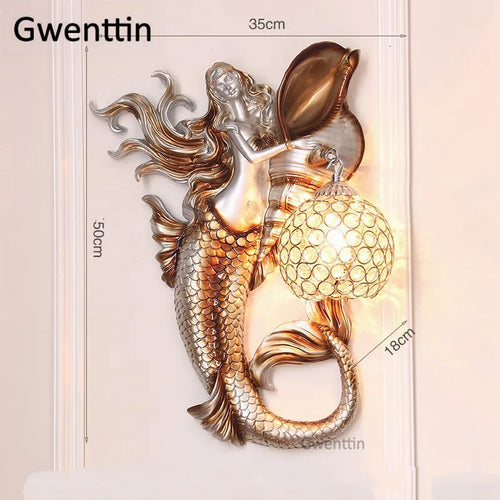 applique murale sirène en résine européenne avec lumière LED décorative - vue 11 sur 16