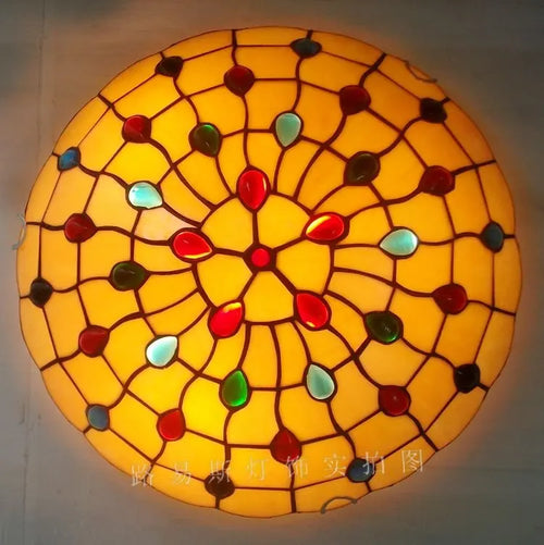 Factory Direct 16-inch The American Retro Ceiling Lamps Tiffany Stained Glass Art Of Living Room, Bedroom Balcony Lighting - vue 4 sur 6