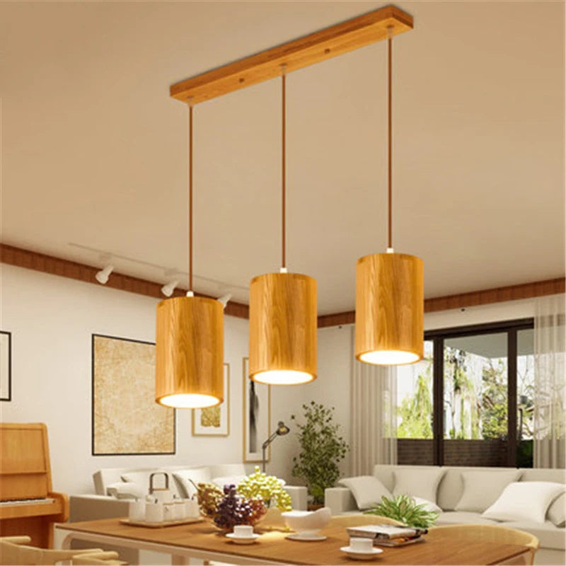 Suspension en bois simples nordiques de créateur lampe suspendue led cuisine île bar hôtel décor à la maison E27