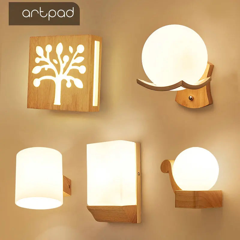 artpad applique murale scandinave bois abat-jour verre décoration intérieure led