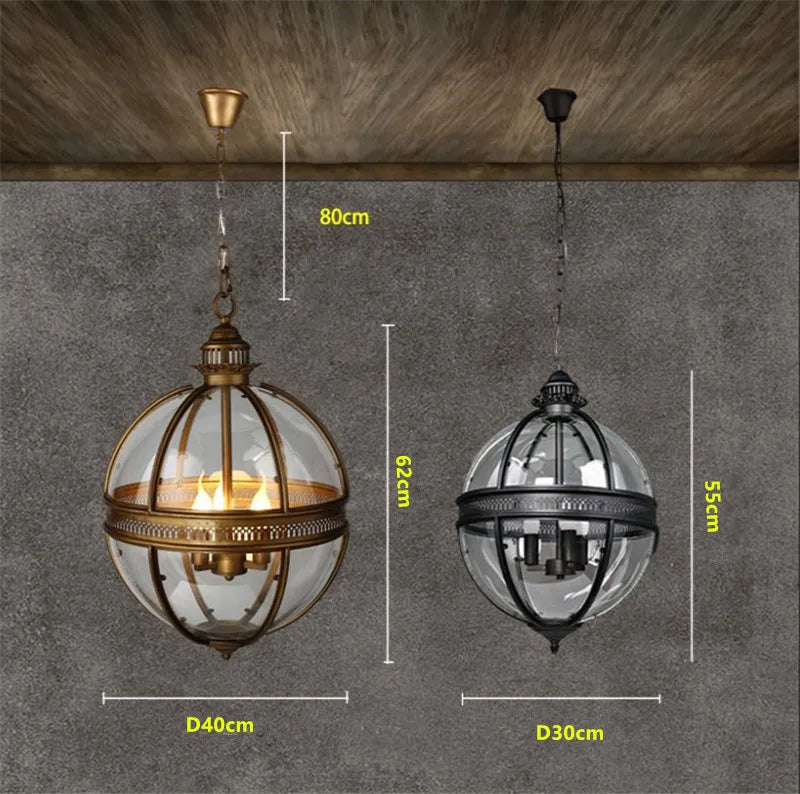 suspension vintage globe en fer forgé avec abat-jour en verre - vue 3 sur 8