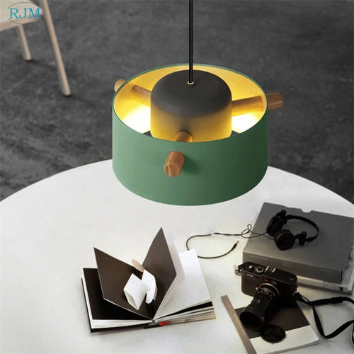 lampe suspendue nordique créative macarons led bois - vue 7 sur 18