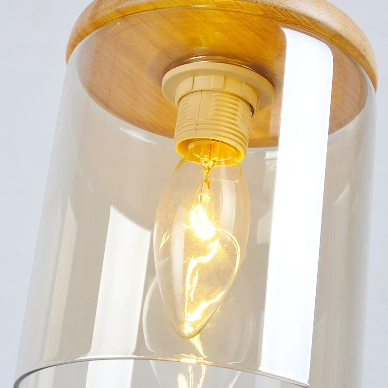 gzmj abat-jour simple en verre bois luminaire suspendu