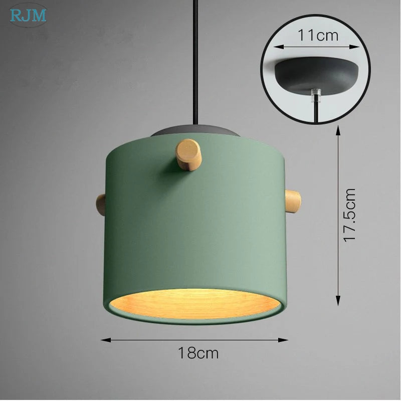 lampe suspendue nordique créative macarons led bois - vue 17 sur 18