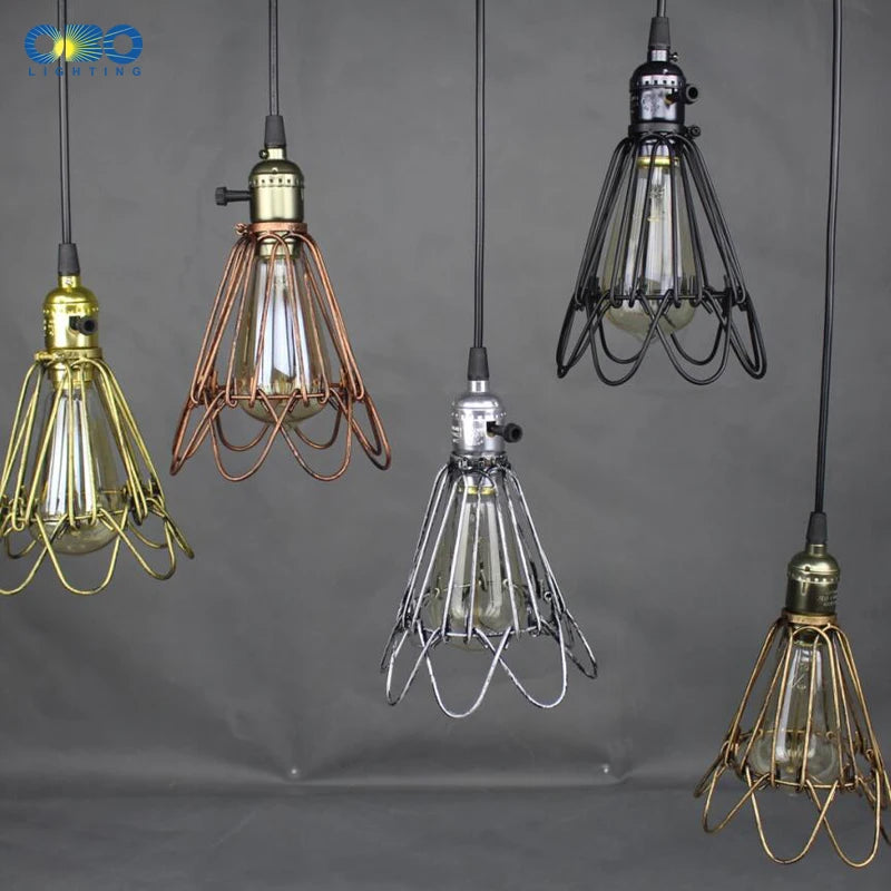 suspension vintage en fer avec abat jour et interrupteur intérieur - vue 4 sur 11