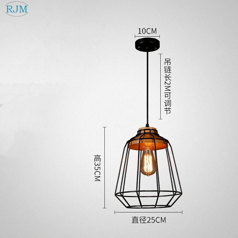 Nordique créatif rétro fer suspension personnalité barre Vintage maille lampes suspendues chambre salon café Restaurant éclairage - vue 6 sur 7