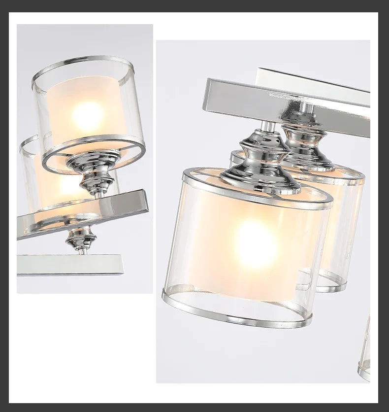 lustre moderne led cristal métal chromé double abat-jour verre - vue 4 sur 6