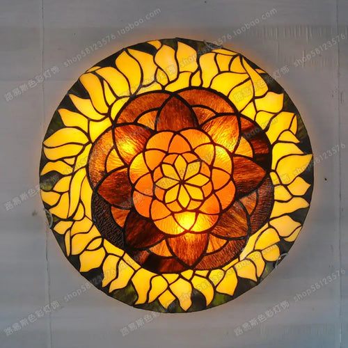 16-Inch Continental Sunflower Ceiling Tiffanylamps Bedroom Children's Den Bar Glass Art Lighting Personality Stairs - vue 9 sur 8