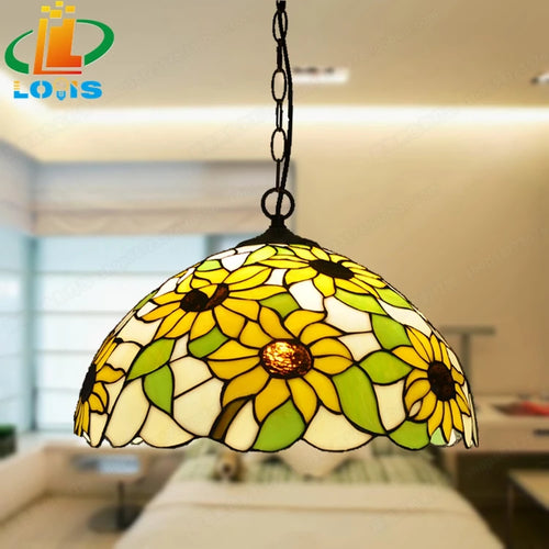 lustre en verre tiffany avec tournesols pour éclairage tendance - vue 4 sur 6