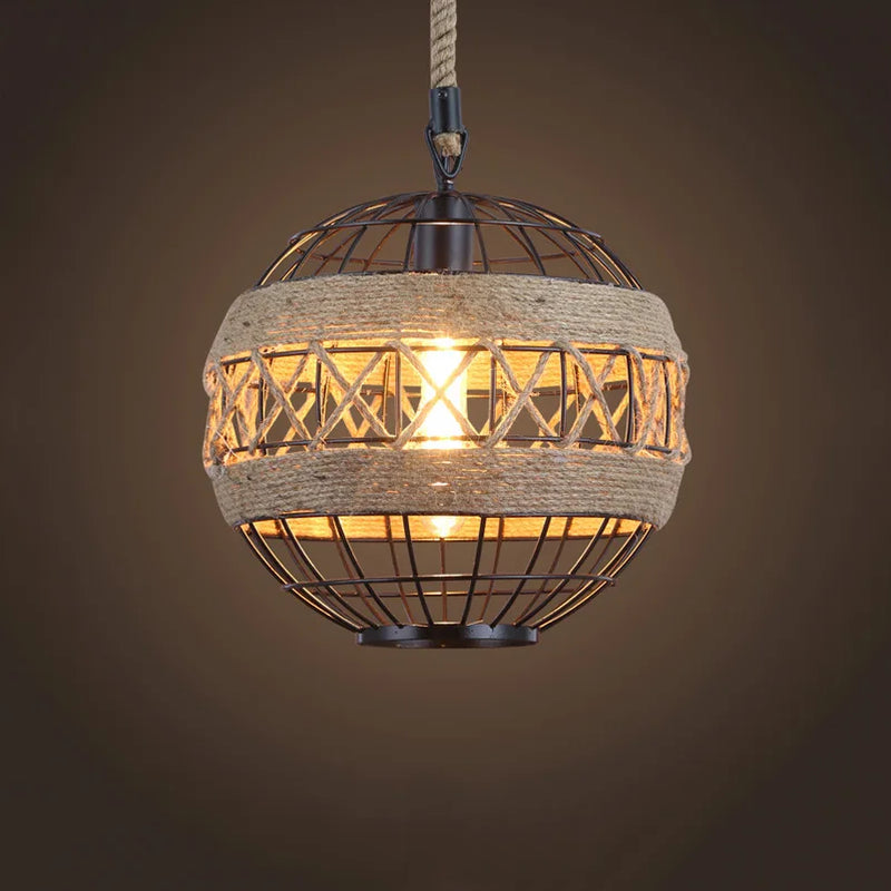 lustre rétro en corde de chanvre pour restaurant bar café