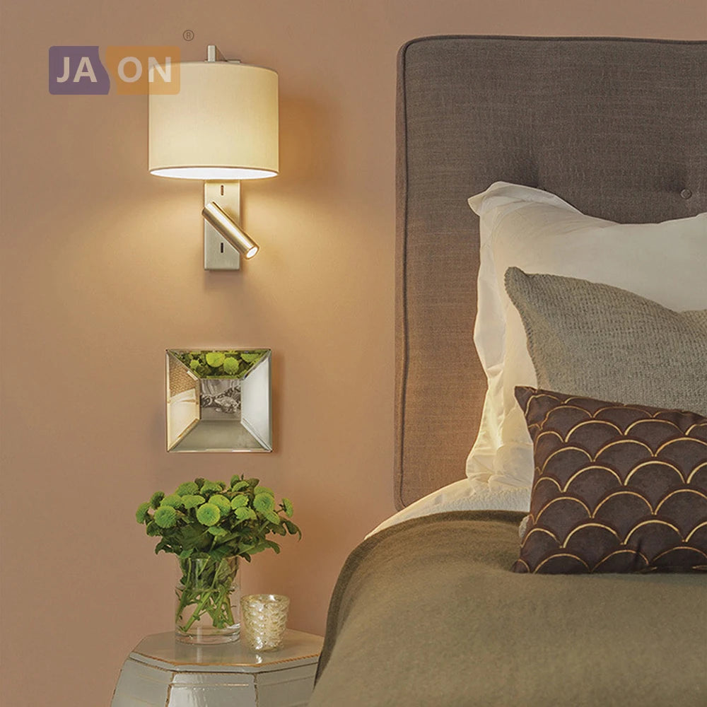 applique murale led nordique en fer et tissu rotatif sans fil - vue 4 sur 6