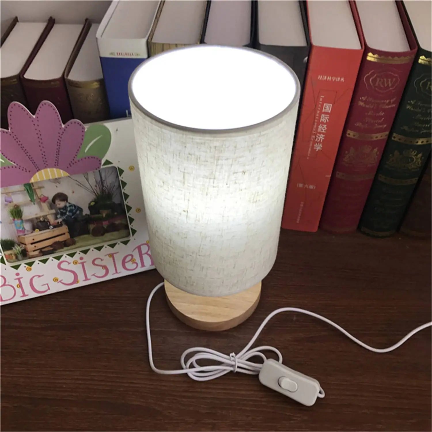 lampe de bureau led minimaliste moderne en tissu et bois usb - vue 8 sur 9