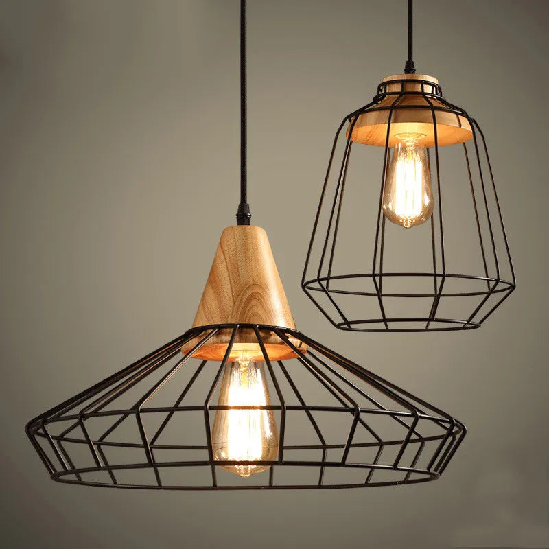 suspension vintage en fer avec cage led gzmj - vue 4 sur 8