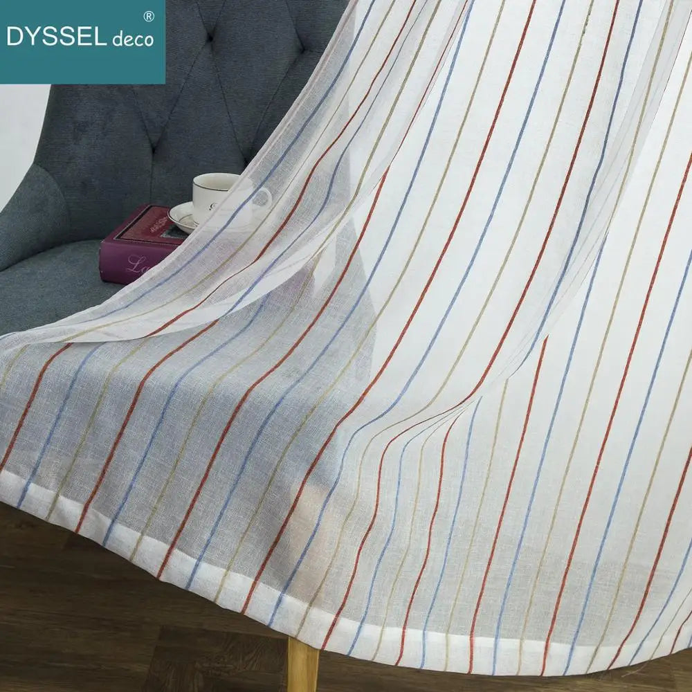 Voilage rayé style européen pour salon chambre - vue 6 sur 7