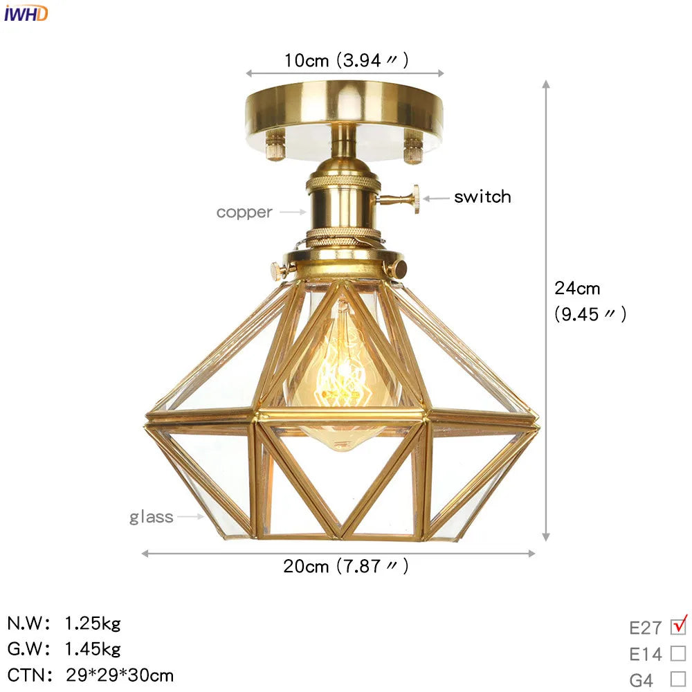 IWHD nordique japon Style cuivre plafonniers pour salon chambre boule De verre plafonnier Plafondlamp LED Lampara De Techo - vue 14 sur 15