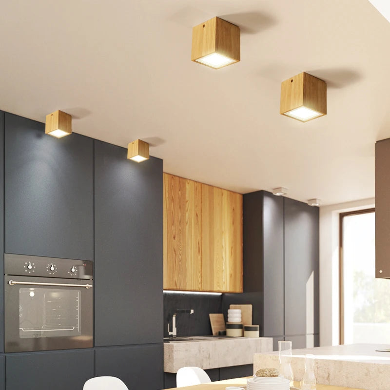 plafonnier moderne à leds design bois rond carré décoration intérieure