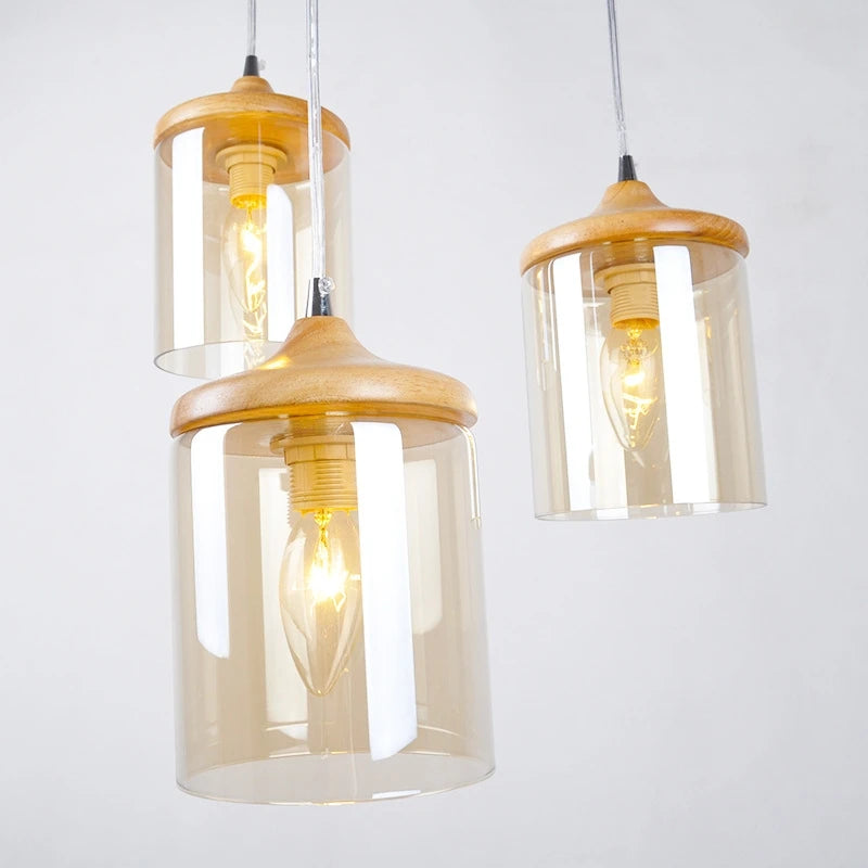 gzmj abat-jour simple en verre bois luminaire suspendu