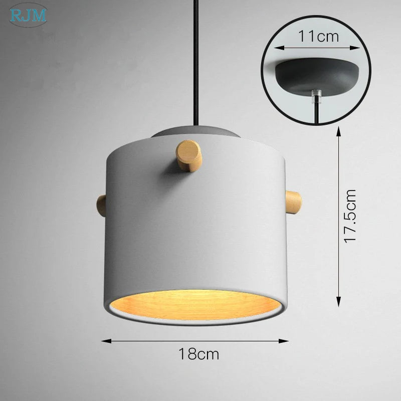 lampe suspendue nordique créative macarons led bois - vue 16 sur 18