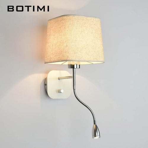 Applique murale LED avec abat-jour en tissu et liseuse - vue 4 sur 9