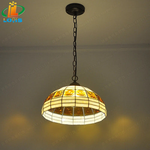 lustre en brique style européen lampes en verre tiffany antique simple - vue 6 sur 6