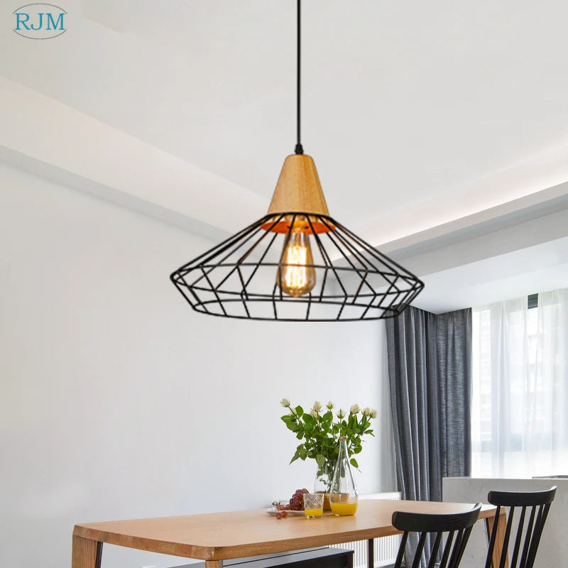 Nordique créatif rétro fer suspension personnalité barre Vintage maille lampes suspendues chambre salon café Restaurant éclairage