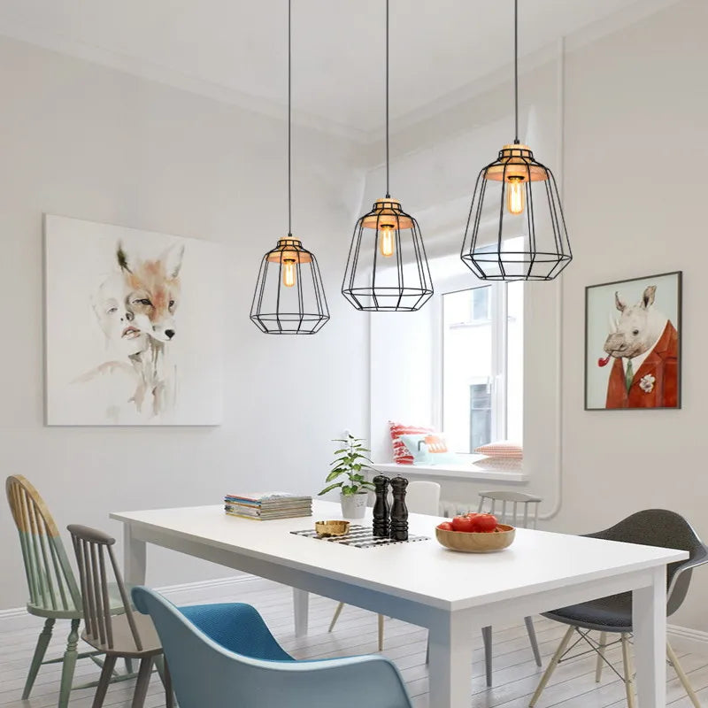 suspension vintage en fer avec cage led gzmj