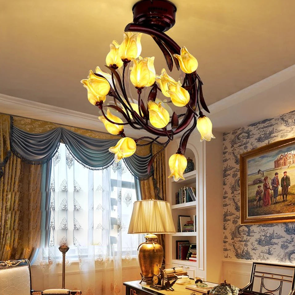 plafonnier LED tulipe en verre style nordique décoratif - vue 3 sur 8