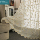 Rideau transparent brodé motif floral style rétro salon