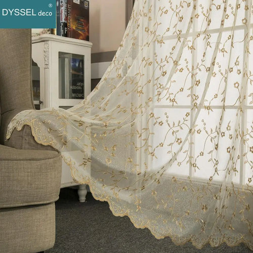 Rideau transparent brodé motif floral style rétro salon