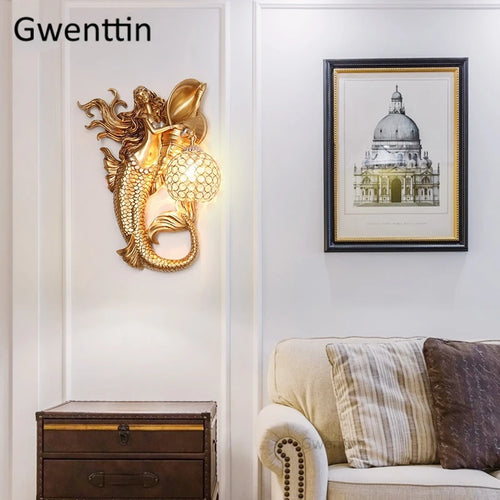 applique murale sirène en résine européenne avec lumière LED décorative - vue 5 sur 16