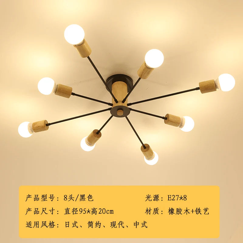 plafonnier moderne en bois massif lampe à led design créatif nordique - vue 10 sur 12