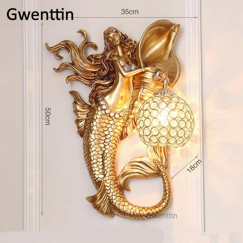 applique murale sirène en résine européenne avec lumière LED décorative - vue 15 sur 16