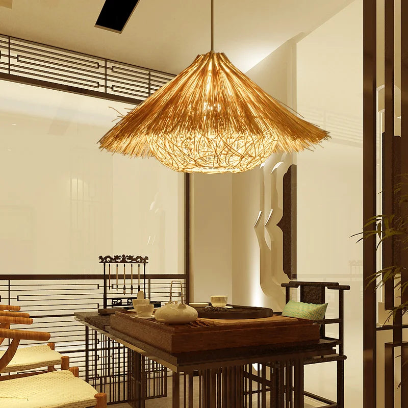 lampe suspendue originale en rotin nid d'oiseau tissé à la main