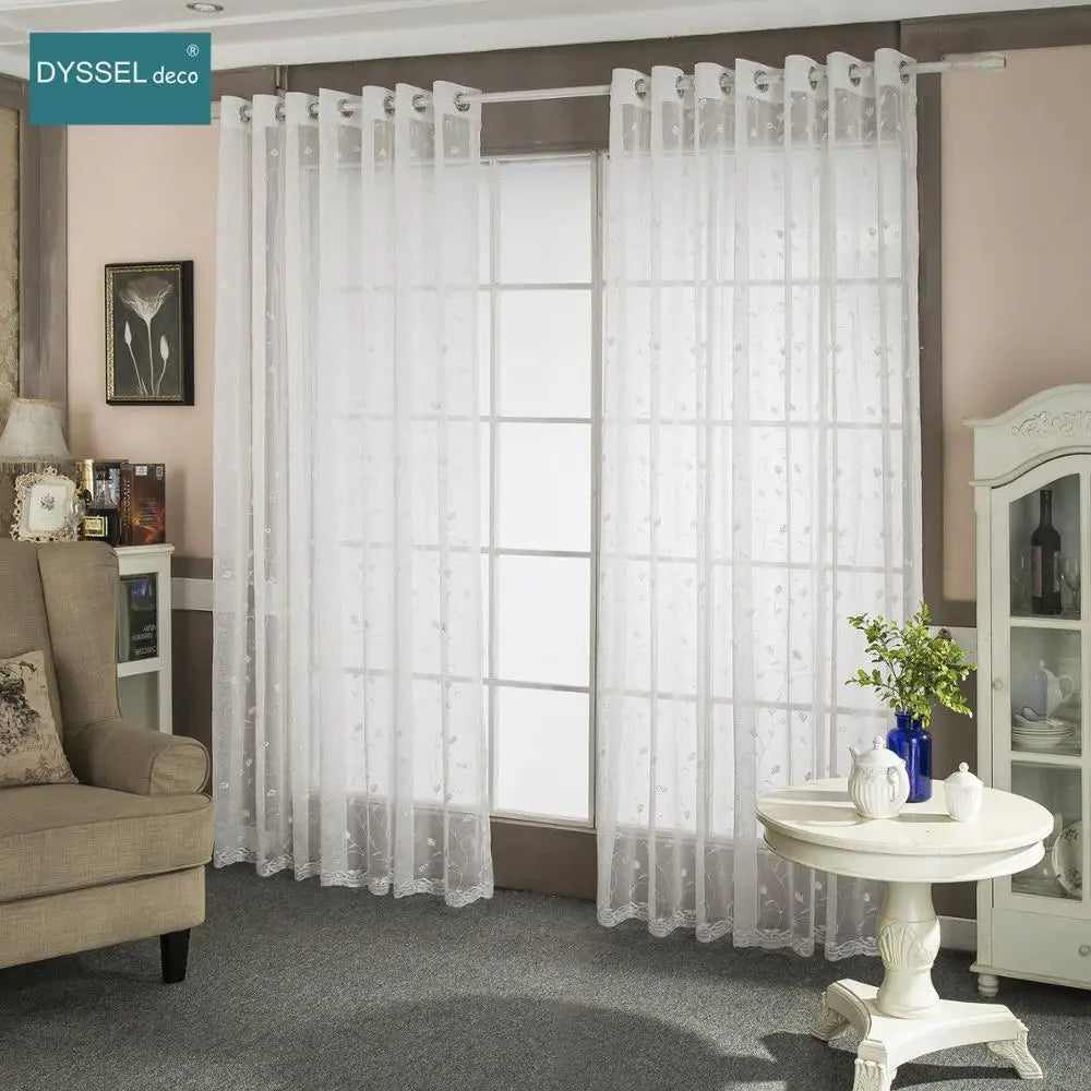 Voilage brodé floral festonné style américain salon chambre