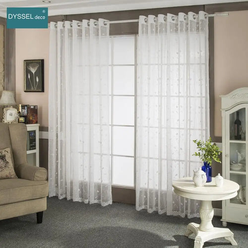 Voilage brodé floral festonné style américain salon chambre - vue 2 sur 8