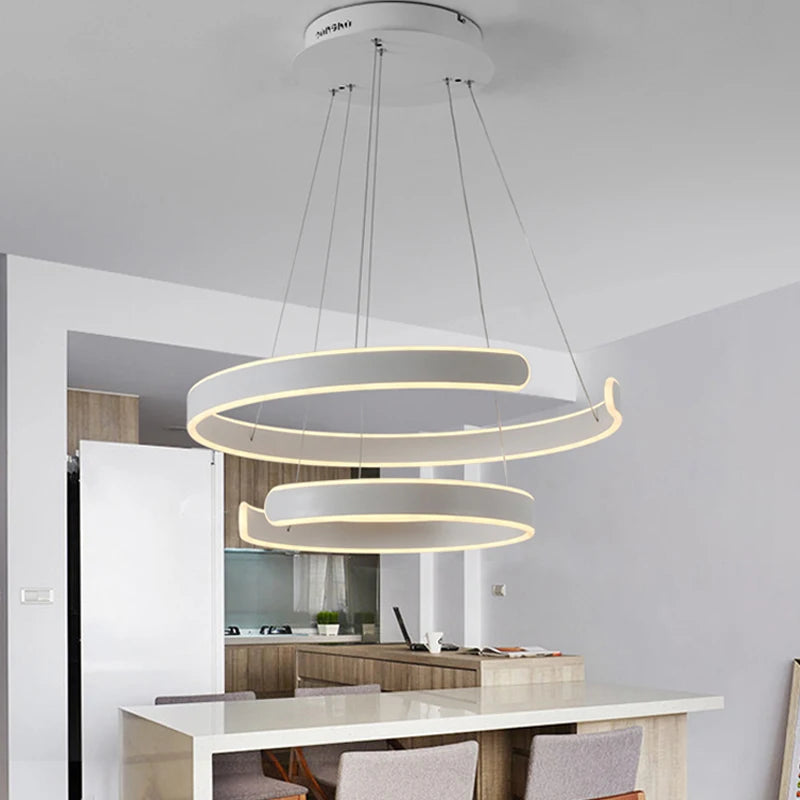 Suspension design cercle anneaux corps en aluminium acrylique LED