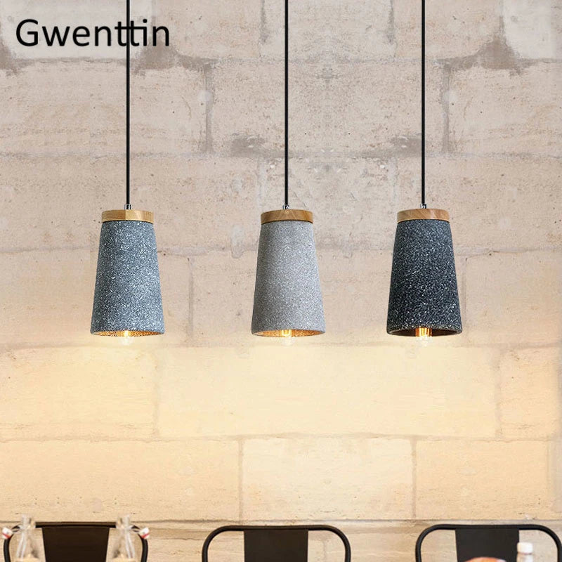 suspension en ciment vintage et bois moderne à LED - vue 4 sur 9