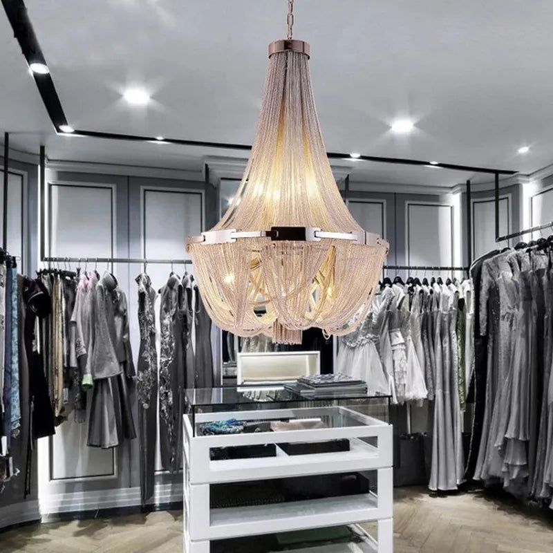 lustre suspendu à pompon en aluminium argenté avec éclairage led