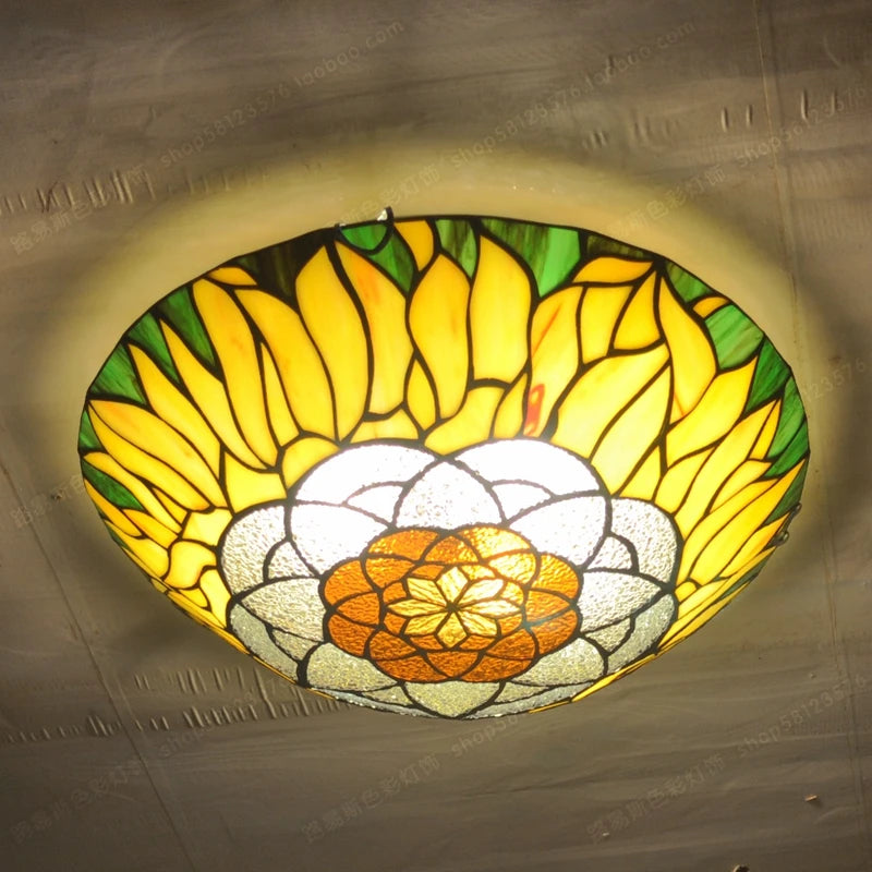 16-Inch Continental Sunflower Ceiling Tiffanylamps Bedroom Children's Den Bar Glass Art Lighting Personality Stairs - vue 4 sur 8