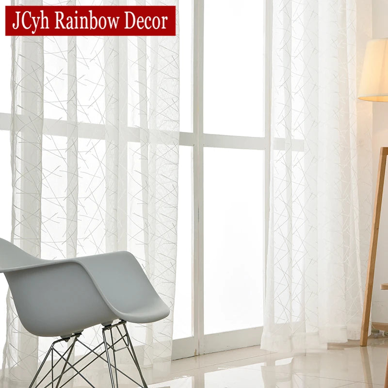 Voilage tulle brodé rayé style moderne salon chambre - vue 3 sur 7