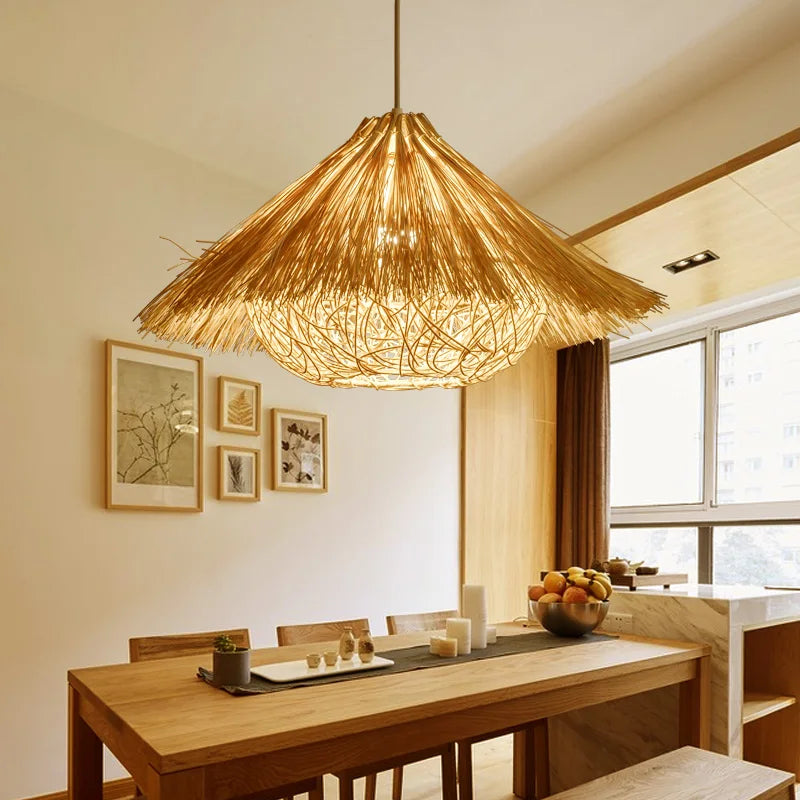 lampe suspendue originale en rotin nid d'oiseau tissé à la main